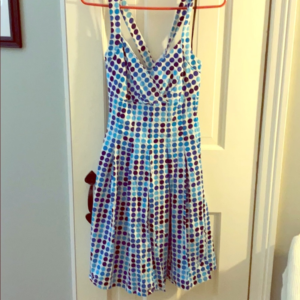 Sleeveless Polka Dot A-Line Dress in Blue and Purple